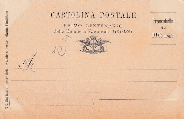 Cartolina Primo centenario della Bandiera Italiana 1797-1897. Società ginnastica ligure …