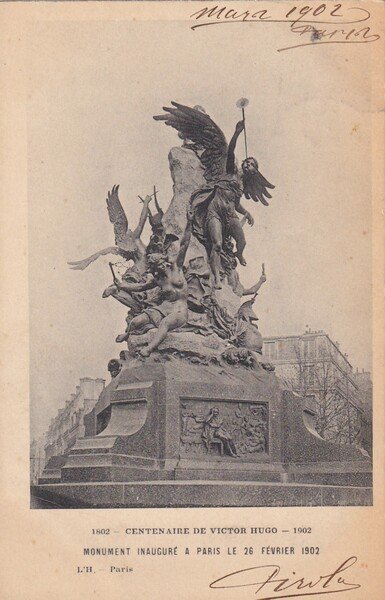 Cartolina Centenaire de Victor Hugo 1802-1902. Monument inauguré a Paris …