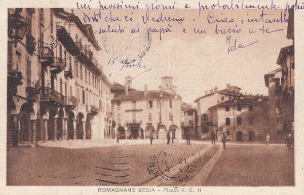 Cartolina Romagnano Sesia (Novara) - Piazza Vittorio Emanuele II.