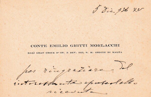 Biglietto da visita Conte Emilio Gritti Morlacchi. 1936