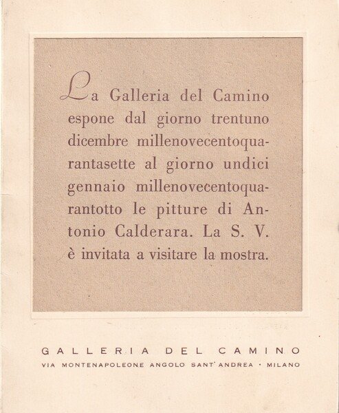 Brochure/invito mostra di Antonio Calderara - Galleria del Camino Milano. …