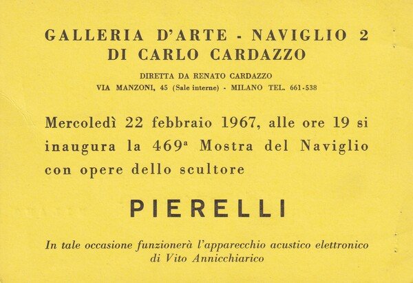 Cartolina/invito Mostra Attilio Pierelli. Galleria d'Arte del Naviglio di Carlo …