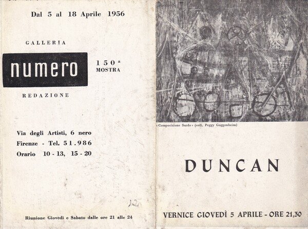 Invito mostra n.150 di Joseph DUNCAN 1956 - Galleria NUMERO