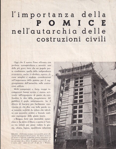 Brochure "L'importanza della POMICE nell'autarchia delle costruzioni civili" di Giuseppe …
