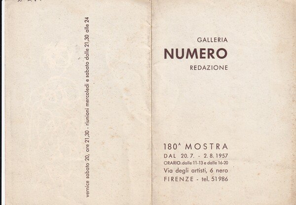 Brochure 180° Mostra DE PAY 1957. Galleria Numero - Firenze