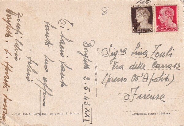 Cartolina Borghetto Santo Spirito (Savona) - Piazza Borelli. 1943