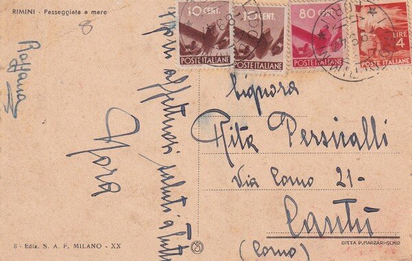 Cartolina RIMINI - Passeggiata a mare. 1968