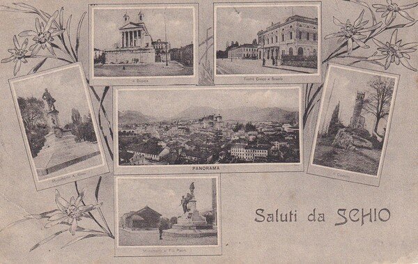 Cartolina Saluti da Schio (Vicenza). 1919