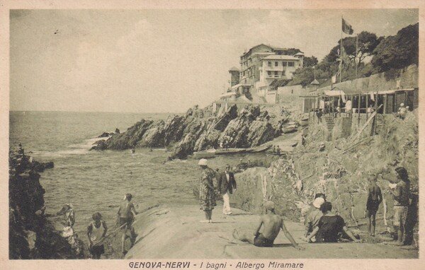 Cartolina GENOVA-NERVI - I bagni Albergo Miramare. 1930