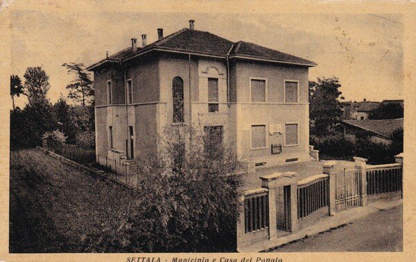 Cartolina Settala (Milano) - Municipio e Casa del Popolo. 1949