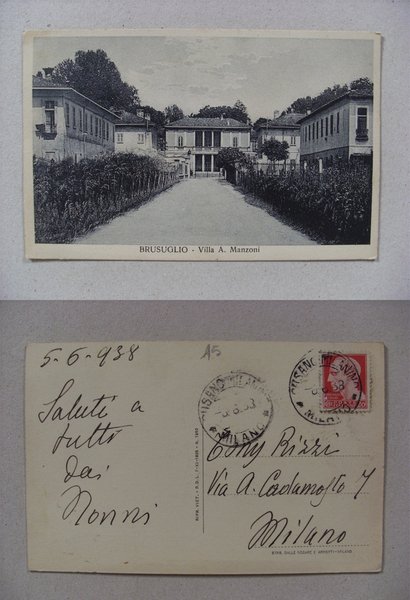 Cartolina / postcard Brusuglio (Milano) Villa A. Manzoni 1938