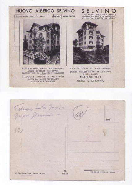 Cartolina / postcard Nuovo Albergo Selvino (Bergamo)