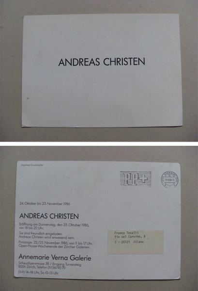 Invito ANDREAS CHRISTEN 1986 - Annemarie Verna Galerie - Zurich