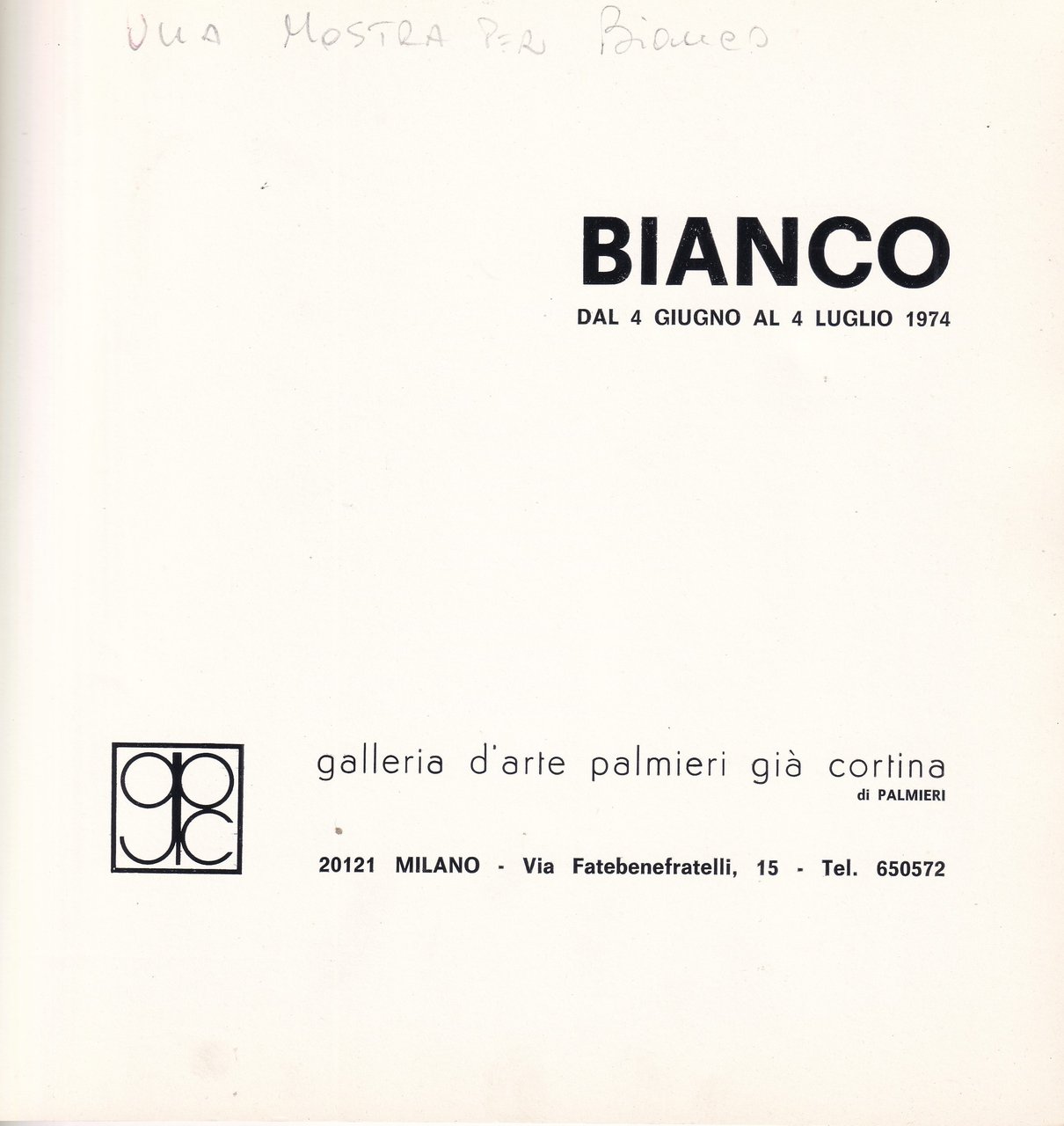 *Catalogo Remo Bianco - Mostra di un Bianco. Galleria Palmieri …