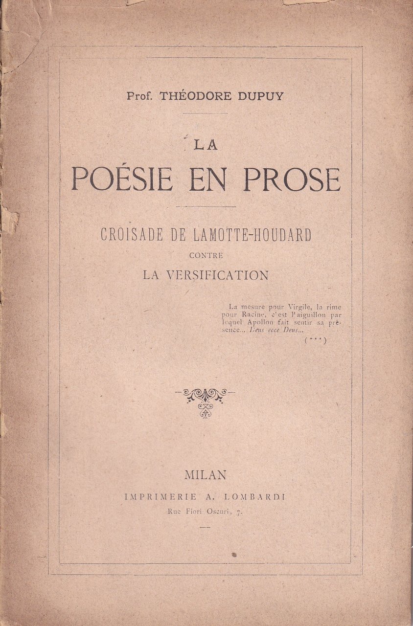 *La poesie en prose. Croisade de Lamotte - Houdard contre …