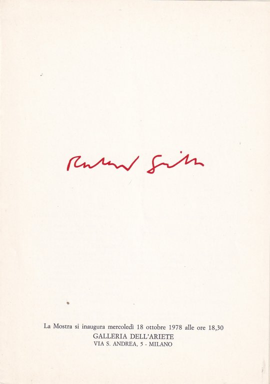 *RICHARD SMITH. Galleria dell'Ariete Milano 18 ottobre 1978. Catalogo numero …