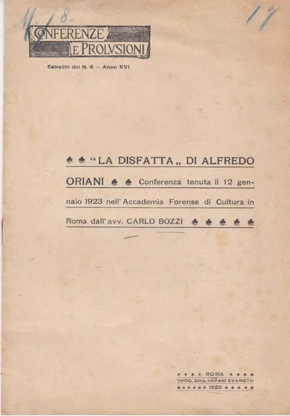 LA DISFATTA DI ALFREDO ORIANI CONFERENZA TENUTA IL 12 GENNAIO …