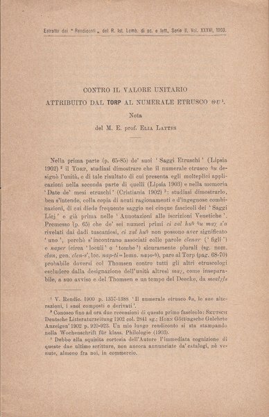CONTRO IL VALORE UNITARIO ATTRIBUITO DAL TORP AL NUMERALE ETRUSCO …