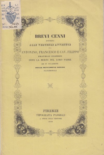 BREVI CENNI INTORNO ALLE VERTENZE AVVENUTE FRA ANTONINO, FRANCESCO E …