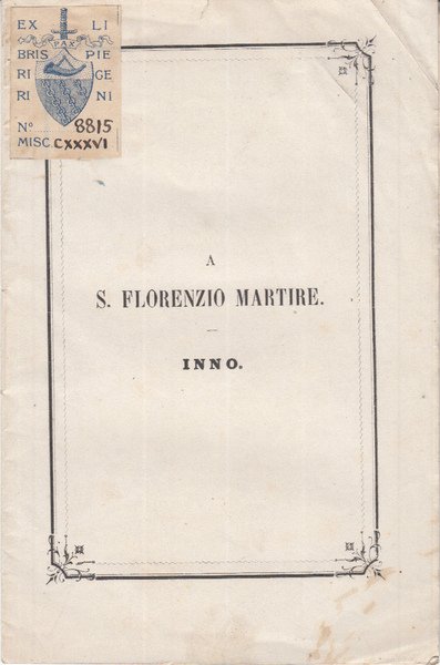 NEL TRIENNALE DI S. FLORENZIO MARTIRE INNO CANTATO DAI FANCIULLI …