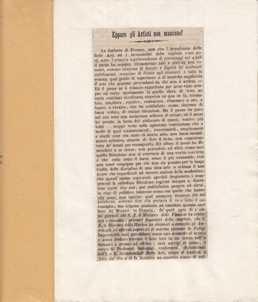 EPPURE GLI ARTISTI NON MANCANO. L'AUTORE POLEMIZZA CON LA NOMINA …