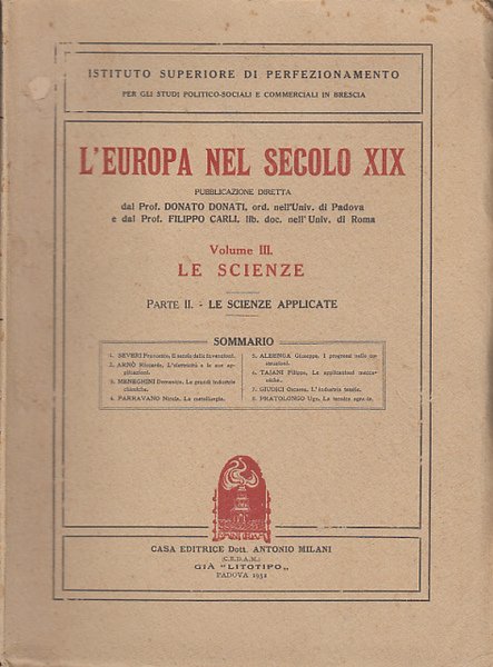 L'EUROPA NEL SECOLO XIX VOLUME III LE SCIENZE PARTE I …