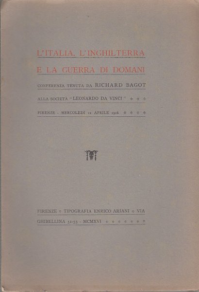 L'ITALIA L'INGHILTERRA E LA GUERRA DI DOMANI CONFERENZA TENUTA DA …