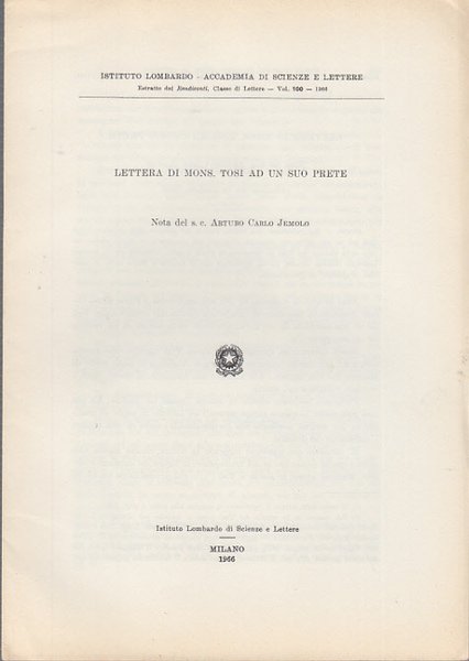 LETTERA DI MONS. TOSI AD UN SUO PRETE NOTA DEL …