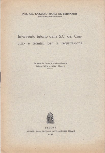 INTERVENTO TUTORIO DELLA S.C. DEL CONCILIO E TERMINI PER LA …