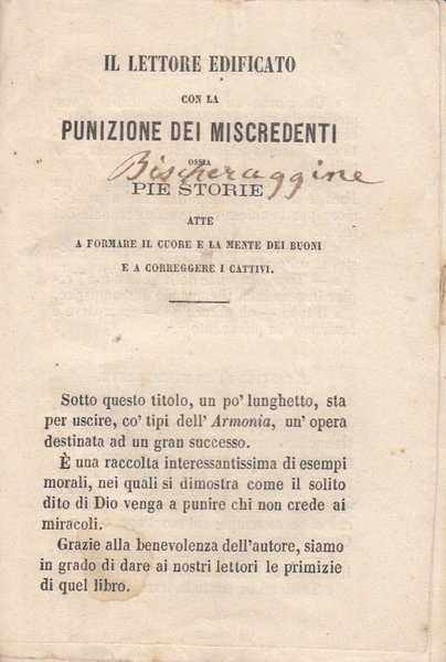 IL LETTORE EDIFICATO CON LA PUNIZIONE DEI MISCREDENTI OSSIA PIE …