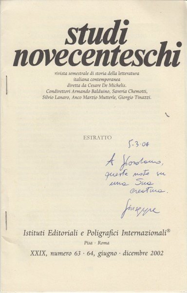 Carlo Mazzantini e l'espressioni dell'altra memoria. Estratto da Studi Novecenteschi