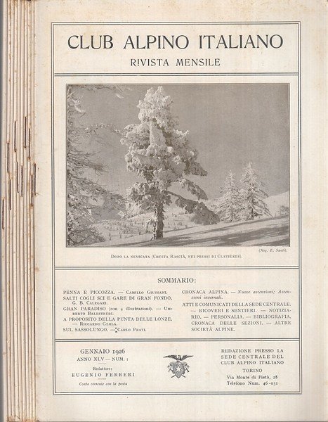 Club Alpino Italiano Rivista mensile Gennaio -Dicembre 1926 Anno XLV …