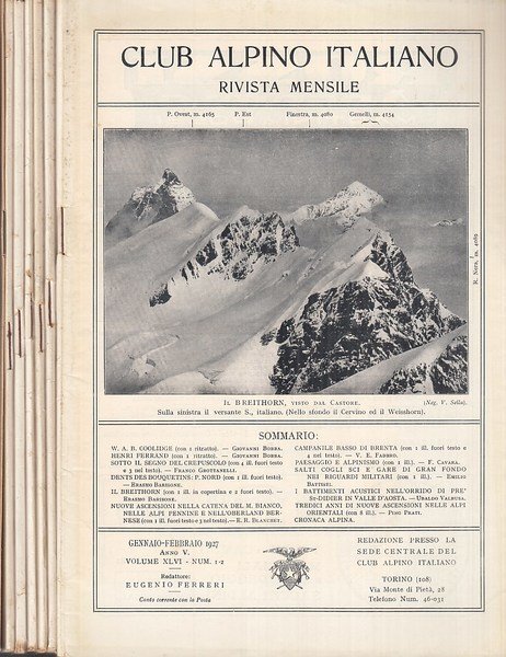 Club Alpino Italiano Rivista mensile Gennaio - Dicembre 1927 Anno …