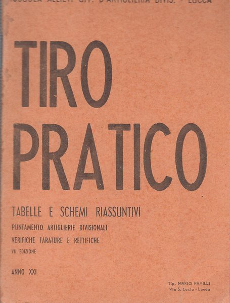 TIRO PRATICO TABELLE E SCHEMI RIASSUNTIVI PUNTAMENTO ARTIGLIERIE DIVISIONALI VERIFICHE …