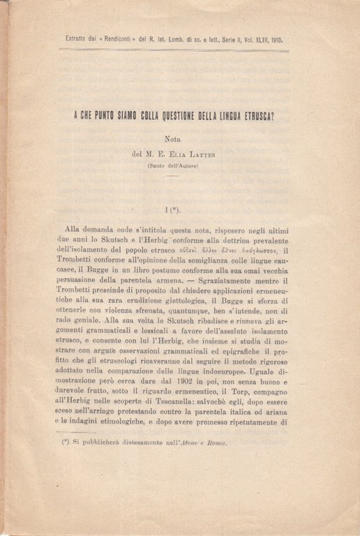 A CHE PUNTO SIAMO SULLA QUESTIONE DELLA LINGUA ETRUSCA? NOTA …