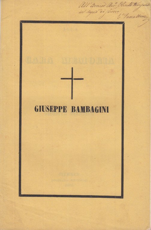 ALLA CARA MEMORIA DI GIUSEPPE BAMBAGINI. PAROLE DETTE ALLA SOCIET …