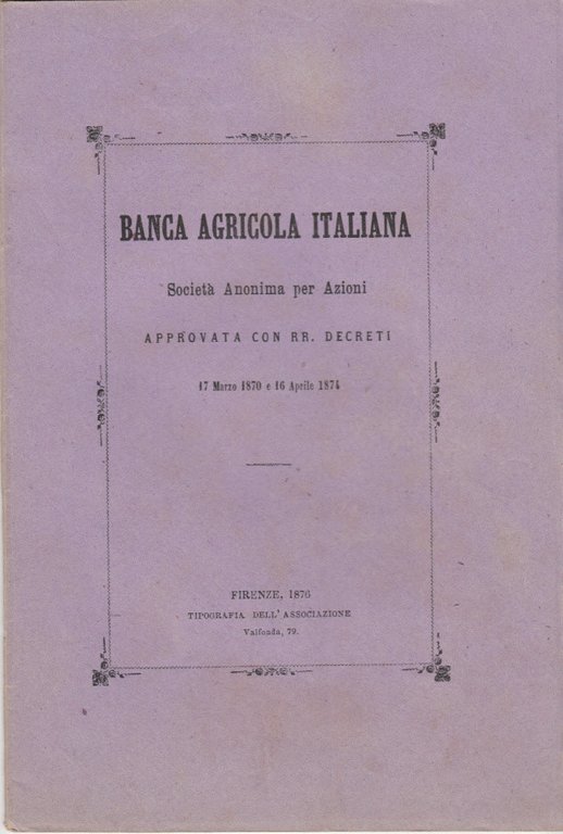 Banca Agricola Italiana Società Anonima Per Azioni Approvata Con Rr …