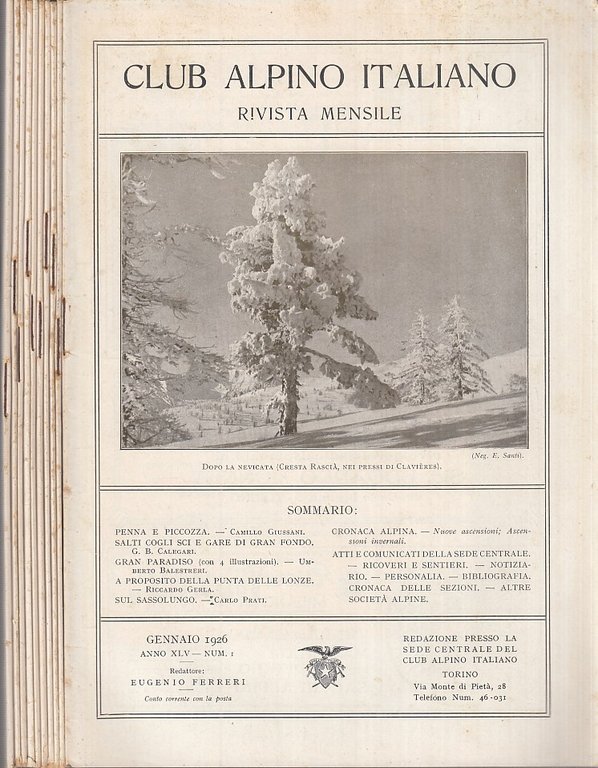 Club Alpino Italiano Rivista mensile Gennaio -Dicembre 1926 Anno XLV …