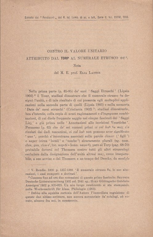 CONTRO IL VALORE UNITARIO ATTRIBUITO DAL TORP AL NUMERALE ETRUSCO …