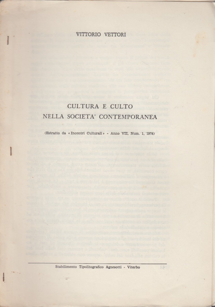 Cultura e culto nella societa' contemporanea