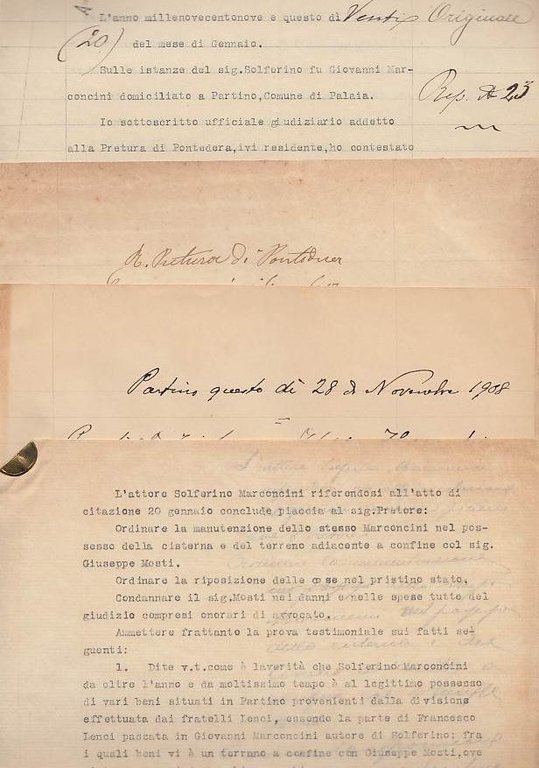 Documentazione Manoscritta E Dattiloscritta Inerente Una Questione Legale Tra Solferino …