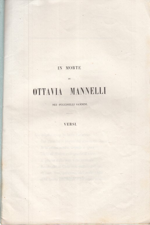 IN MORTE DI OTTAVIA MANNELLI NEI PUCCINELLI SANNINI VERSI