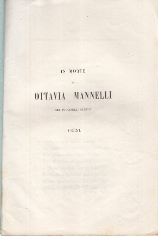 In Morte Di Ottavia Mannelli Nei Puccinelli Sannini Versi