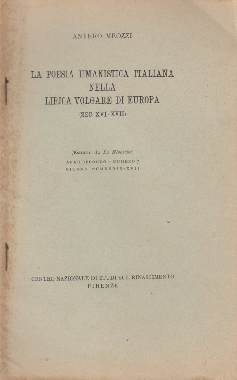 La poesia umanistica italiana nella lirica volgare di Europa (Sec. …