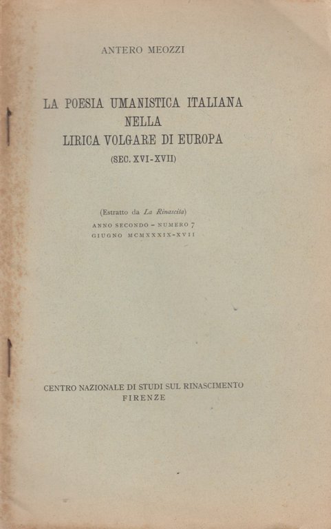La poesia umanistica italiana nella lirica volgare di Europa (Sec. …