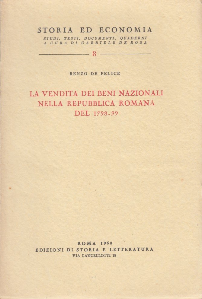 La vendita dei beni nazionali nella repubblica romana del 1798-99