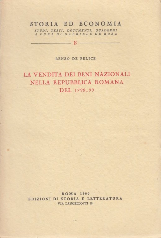 La vendita dei beni nazionali nella repubblica romana del 1798-99