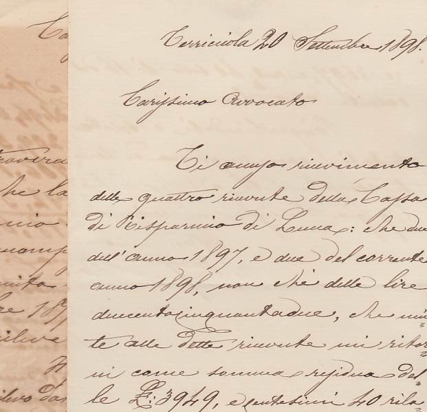LETTERE MANOSCRITTE DATATE TERRICCIOLA 1898 E 1900 INVIATE DA TAL …