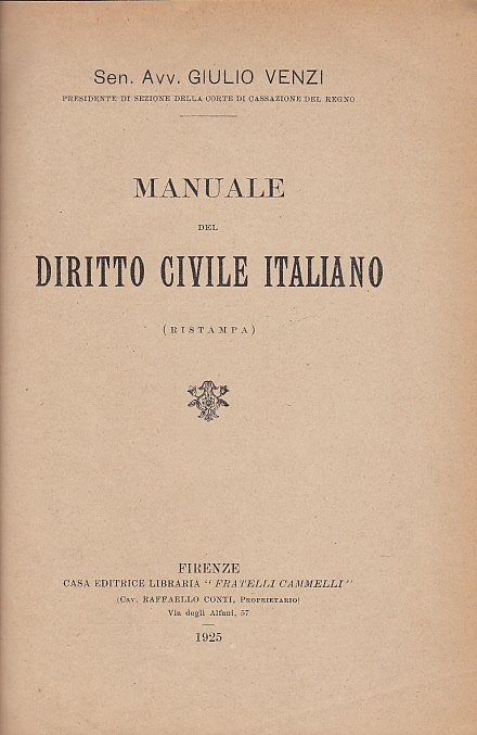 MANUALE DEL DIRITTO CIVILE ITALIANO (RISTAMPA)