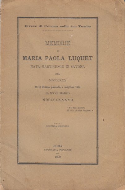 Memorie Di Maria Paola Luquet Nata Martinengo In Savona Nel …